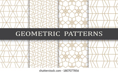 Set of geometric seamless patterns. Abstract geometric graphic design print pattern. Seamless geometric golden lines pattern.