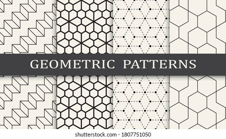Set of geometric seamless patterns. Abstract geometric graphic design print pattern. Seamless geometric golden lines pattern.