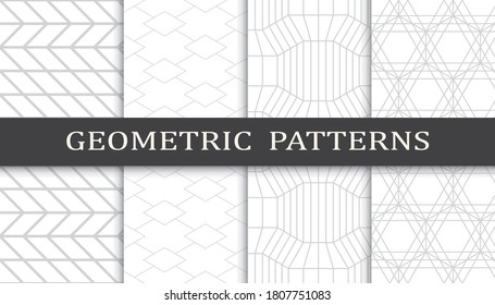 Set of geometric seamless patterns. Abstract geometric graphic design print pattern. Seamless geometric gray lines pattern.