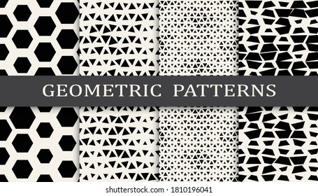 Set of geometric seamless patterns. Abstract geometric graphic design simple pattern. Seamless geometric halftone pattern.