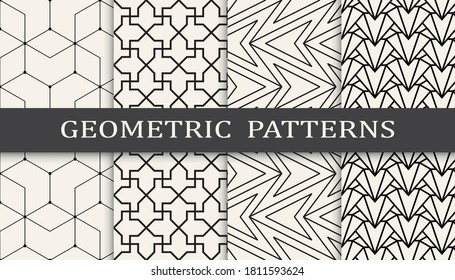 Set of geometric seamless patterns. Abstract geometric graphic design print pattern. Seamless geometric golden lines pattern.