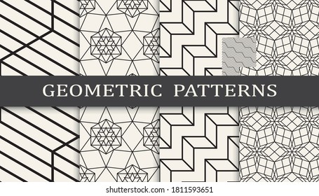 Set of geometric seamless patterns. Abstract geometric graphic design print pattern. Seamless geometric golden lines pattern.