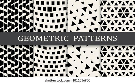 Set of geometric seamless patterns. Abstract geometric graphic design simple pattern. Seamless geometric halftone pattern.