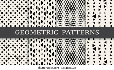Set of geometric seamless patterns. Abstract geometric graphic design simple pattern. Seamless geometric halftone pattern.