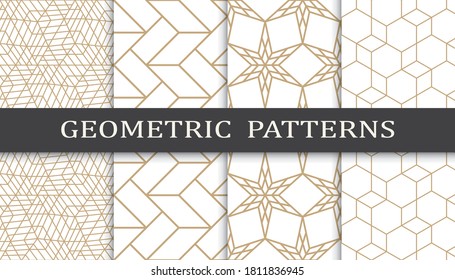 Set of geometric seamless patterns. Abstract geometric graphic design print pattern. Seamless geometric golden lines pattern.