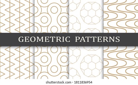 Set of geometric seamless patterns. Abstract geometric graphic design print pattern. Seamless geometric golden lines pattern.