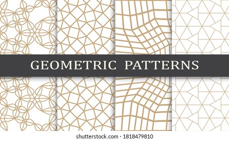 Set of geometric seamless patterns. Abstract geometric graphic design print pattern. Seamless geometric golden lines pattern.