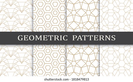 Set of geometric seamless patterns. Abstract geometric graphic design print pattern. Seamless geometric golden lines pattern.