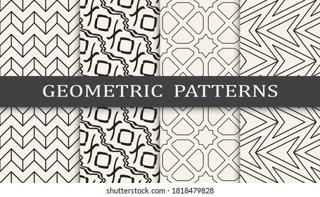 Set of geometric seamless patterns. Abstract geometric graphic design print pattern. Seamless geometric golden lines pattern.