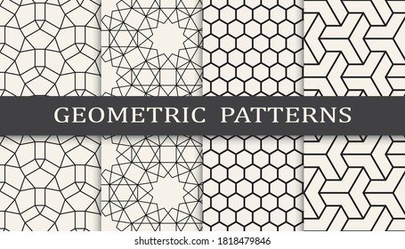 Set of geometric seamless patterns. Abstract geometric graphic design print pattern. Seamless geometric golden lines pattern.