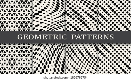 Set of geometric seamless patterns. Abstract geometric graphic design simple pattern. Seamless geometric halftone pattern.