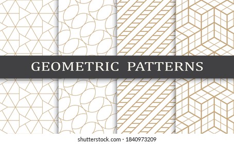 Set of geometric seamless patterns. Abstract geometric graphic design print pattern. Seamless geometric golden lines pattern.