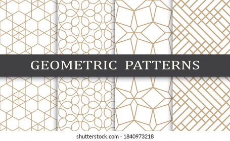 Set of geometric seamless patterns. Abstract geometric graphic design print pattern. Seamless geometric golden lines pattern.