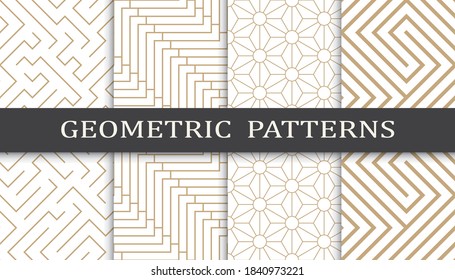 Set of geometric seamless patterns. Abstract geometric graphic design print pattern. Seamless geometric golden lines pattern.