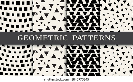 Set of geometric seamless patterns. Abstract geometric graphic design simple pattern. Seamless geometric halftone pattern.