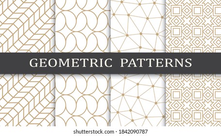 Set of geometric seamless patterns. Abstract geometric graphic design print pattern. Seamless geometric golden lines pattern.