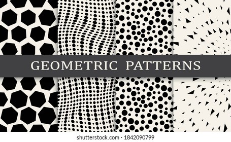 Set of geometric seamless patterns. Abstract geometric graphic design simple pattern. Seamless geometric halftone pattern.
