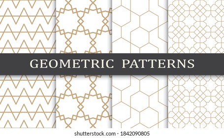 Set of geometric seamless patterns. Abstract geometric graphic design print pattern. Seamless geometric golden lines pattern.
