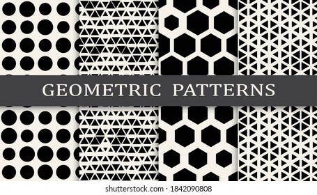 Set of geometric seamless patterns. Abstract geometric graphic design simple pattern. Seamless geometric halftone pattern.