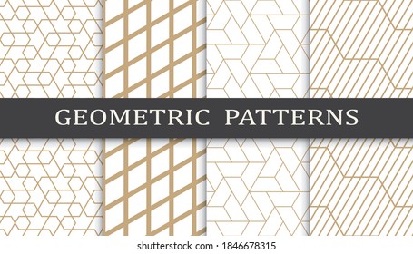 Set of geometric seamless patterns. Abstract geometric graphic design print pattern. Seamless geometric golden lines pattern.