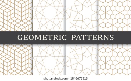 Set of geometric seamless patterns. Abstract geometric graphic design print pattern. Seamless geometric golden lines pattern.