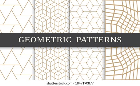 Set of geometric seamless patterns. Abstract geometric graphic design print pattern. Seamless geometric golden lines pattern.