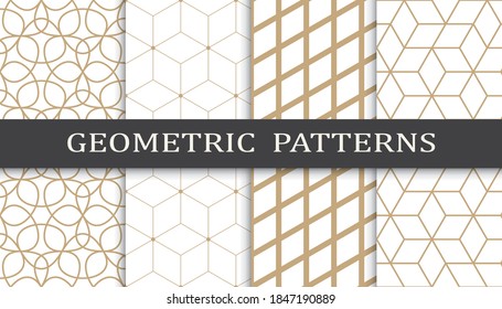Set of geometric seamless patterns. Abstract geometric graphic design print pattern. Seamless geometric golden lines pattern.
