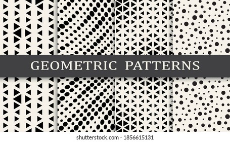 Set of geometric seamless patterns. Abstract geometric graphic design simple pattern. Seamless geometric halftone pattern.