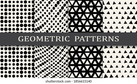 Set of geometric seamless patterns. Abstract geometric graphic design simple pattern. Seamless geometric halftone pattern.