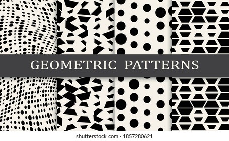 Set of geometric seamless patterns. Abstract geometric graphic design simple pattern. Seamless geometric halftone pattern.