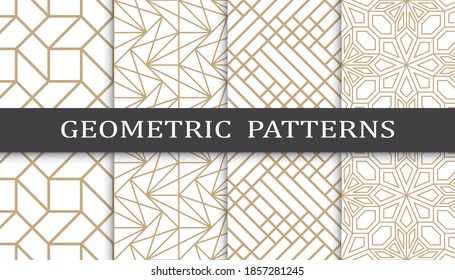 Set of geometric seamless patterns. Abstract geometric graphic design print pattern. Seamless geometric golden lines pattern.