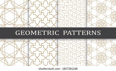 Set of geometric seamless patterns. Abstract geometric graphic design print pattern. Seamless geometric golden lines pattern.