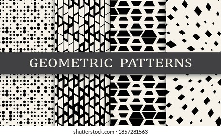 Set of geometric seamless patterns. Abstract geometric graphic design simple pattern. Seamless geometric halftone pattern.