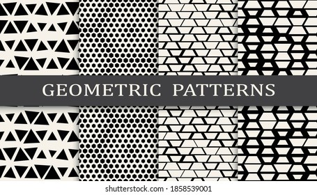 Set of geometric seamless patterns. Abstract geometric graphic design simple pattern. Seamless geometric halftone pattern.