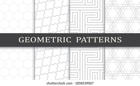 Set of geometric seamless patterns. Abstract geometric graphic design print pattern. Seamless geometric gray lines pattern.