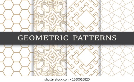 Set of geometric seamless patterns. Abstract geometric graphic design print pattern. Seamless geometric golden lines pattern.