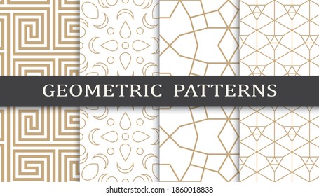 Set of geometric seamless patterns. Abstract geometric graphic design print pattern. Seamless geometric golden lines pattern.