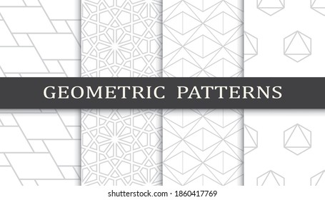 Set of geometric seamless patterns. Abstract geometric graphic design print pattern. Seamless geometric gray lines pattern.