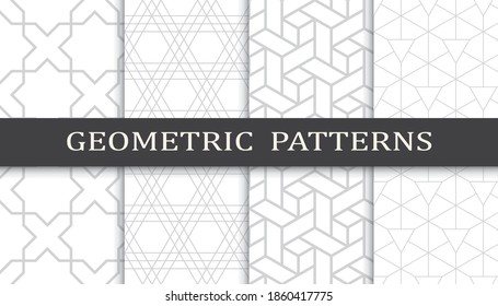 Set of geometric seamless patterns. Abstract geometric graphic design print pattern. Seamless geometric gray lines pattern.