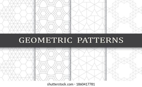 Set of geometric seamless patterns. Abstract geometric graphic design print pattern. Seamless geometric gray lines pattern.