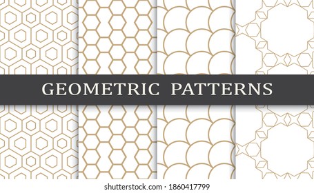Set of geometric seamless patterns. Abstract geometric graphic design print pattern. Seamless geometric golden lines pattern.
