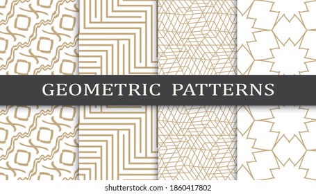Set of geometric seamless patterns. Abstract geometric graphic design print pattern. Seamless geometric golden lines pattern.