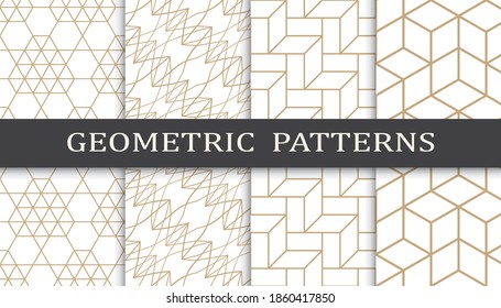 Set of geometric seamless patterns. Abstract geometric graphic design print pattern. Seamless geometric golden lines pattern.