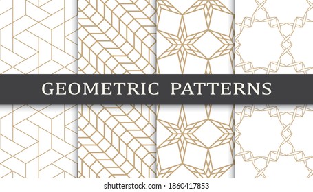 Set of geometric seamless patterns. Abstract geometric graphic design print pattern. Seamless geometric golden lines pattern.