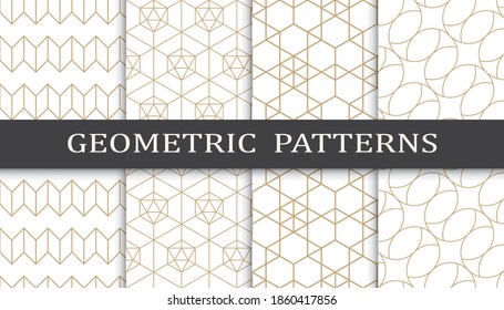 Set of geometric seamless patterns. Abstract geometric graphic design print pattern. Seamless geometric golden lines pattern.