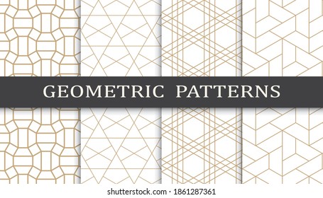 Set of geometric seamless patterns. Abstract geometric graphic design print pattern. Seamless geometric golden lines pattern.