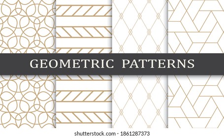 Set of geometric seamless patterns. Abstract geometric graphic design print pattern. Seamless geometric golden lines pattern.