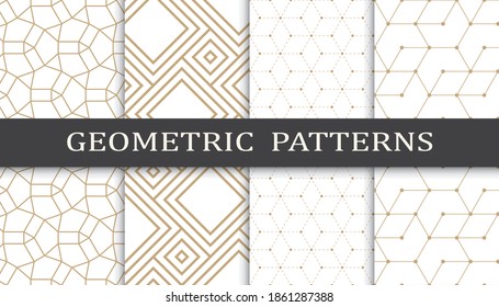 Set of geometric seamless patterns. Abstract geometric graphic design print pattern. Seamless geometric golden lines pattern.