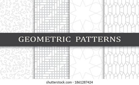 Set of geometric seamless patterns. Abstract geometric graphic design print pattern. Seamless geometric gray lines pattern.