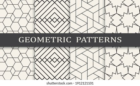 Conjunto de patrones geométricos sin soldadura. Resumen de diseño gráfico geométrico simple patrón. Patrón de líneas geométricas sin foco.